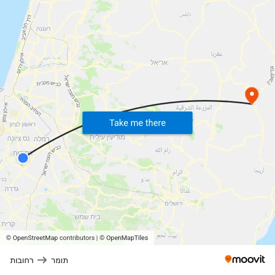 רחובות to תומר map