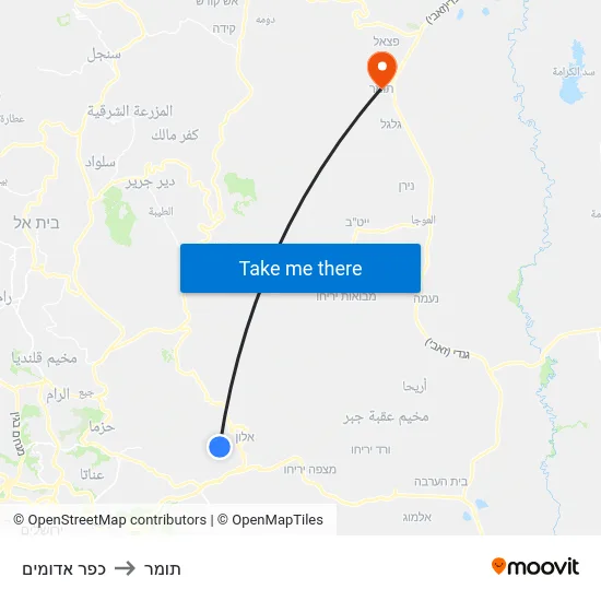 כפר אדומים to תומר map
