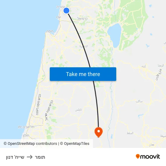 שייח' דנון to תומר map