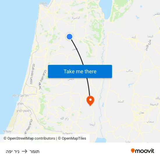 ניר יפה to תומר map