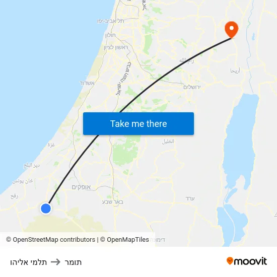 תלמי אליהו to תומר map