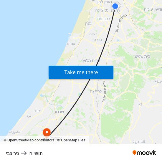 ניר צבי to תושייה map