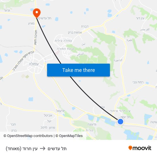 עין חרוד (מאוחד) to תל עדשים map