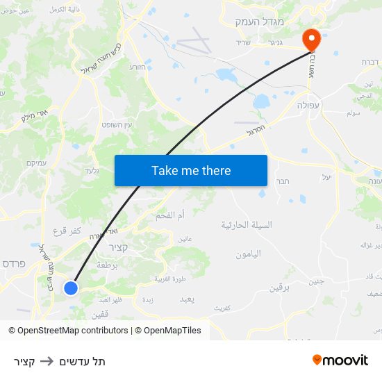 קציר to תל עדשים map