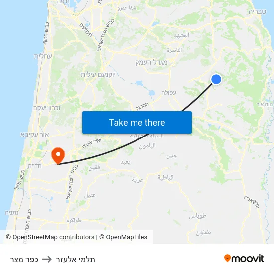 כפר מצר to תלמי אלעזר map