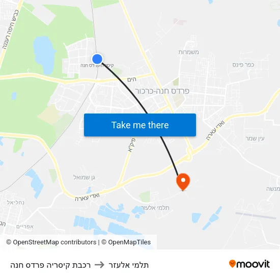 רכבת קיסריה פרדס חנה to תלמי אלעזר map