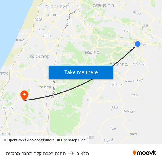 תחנת רכבת קלה תחנה מרכזית to תלמים map