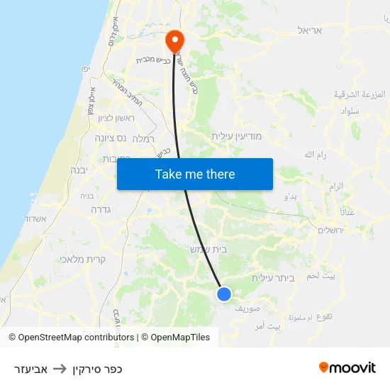 אביעזר to כפר סירקין map