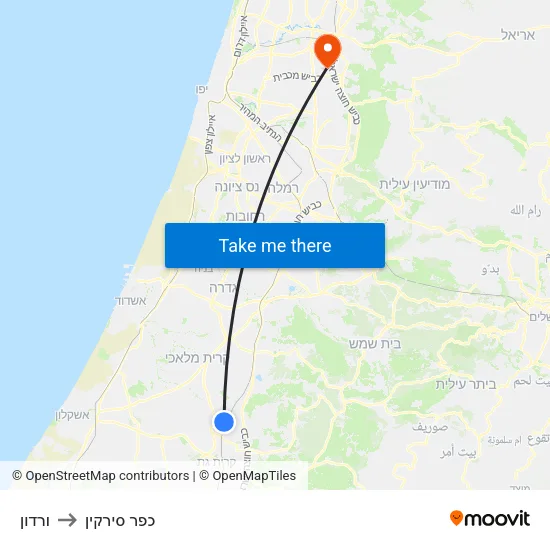 ורדון to כפר סירקין map