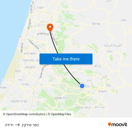 ידידה to כפר סירקין map