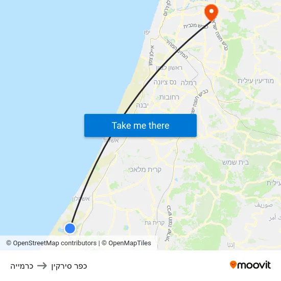 כרמייה to כפר סירקין map