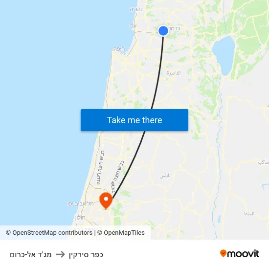 מג'ד אל-כרום to כפר סירקין map