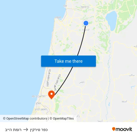 רומת הייב to כפר סירקין map