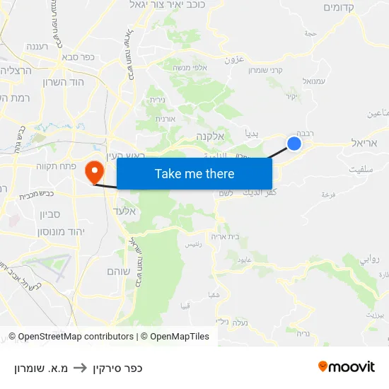מ.א. שומרון to כפר סירקין map
