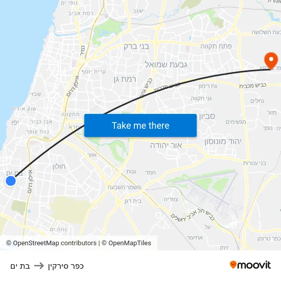 בת ים to כפר סירקין map