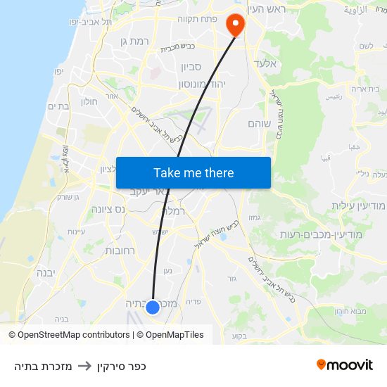 מזכרת בתיה to כפר סירקין map