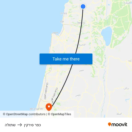 שתולה to כפר סירקין map