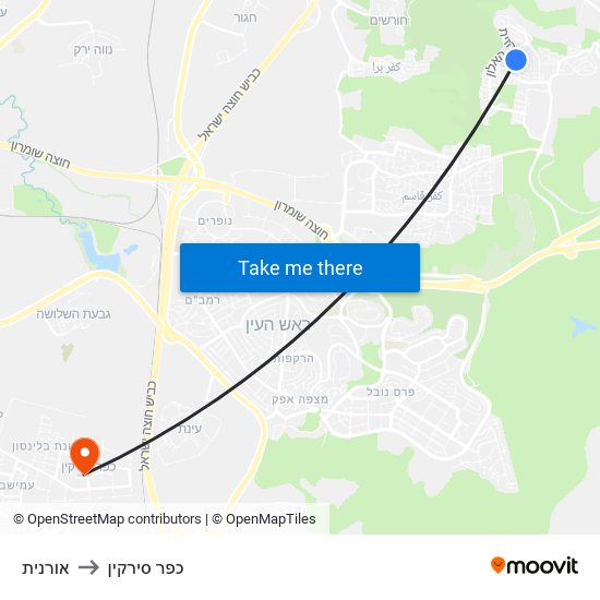 אורנית to כפר סירקין map