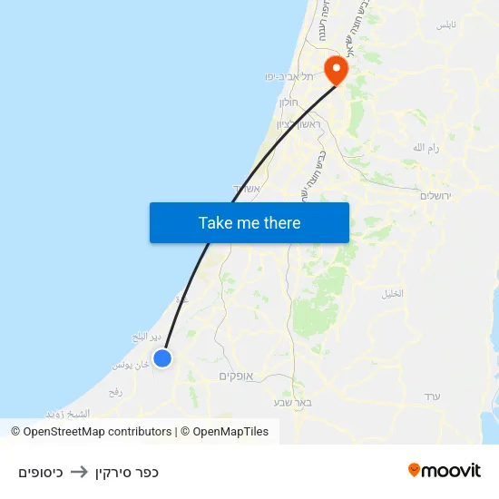 כיסופים to כפר סירקין map