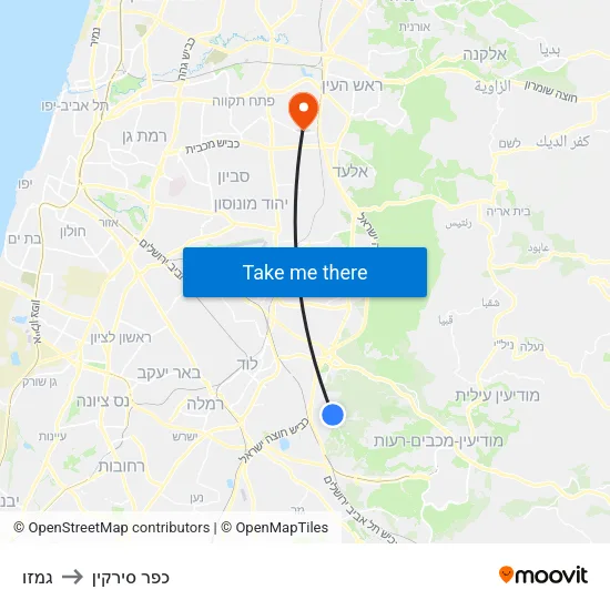 גמזו to כפר סירקין map