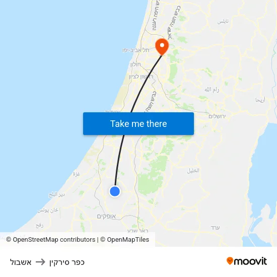 אשבול to כפר סירקין map