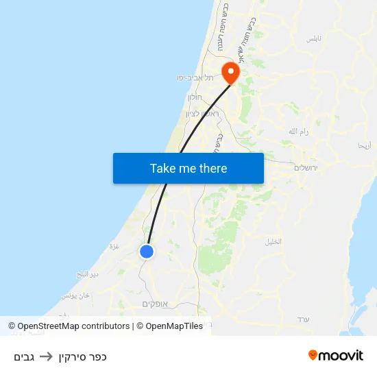 גבים to כפר סירקין map