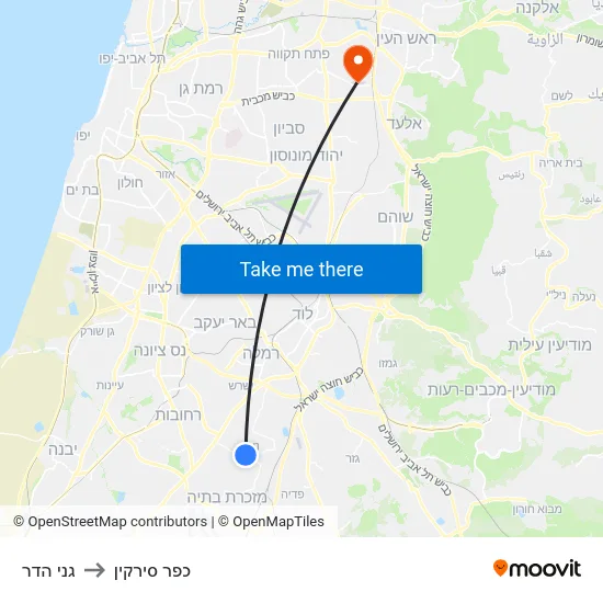 גני הדר to כפר סירקין map