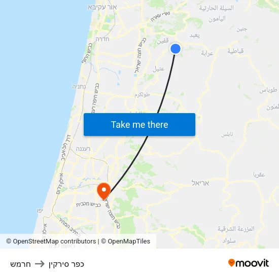 חרמש to כפר סירקין map