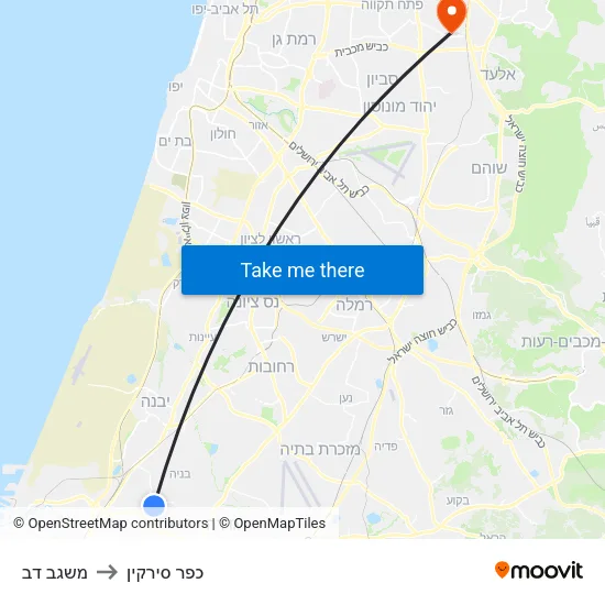 משגב דב to כפר סירקין map