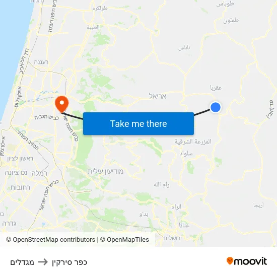 מגדלים to כפר סירקין map
