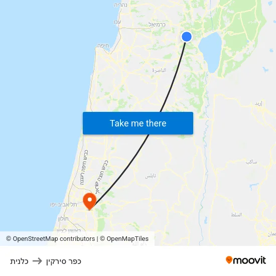 כלנית to כפר סירקין map