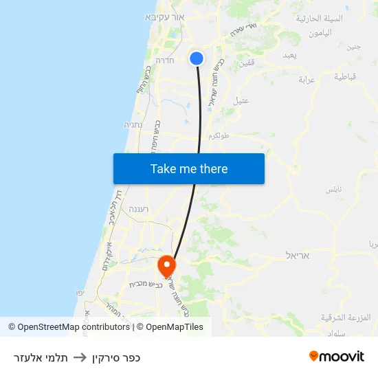 תלמי אלעזר to כפר סירקין map
