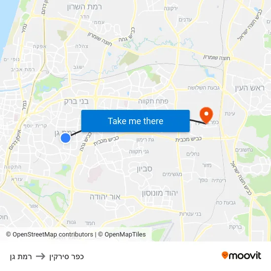 רמת גן to כפר סירקין map