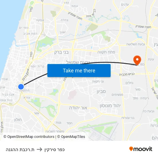 ת.רכבת ההגנה to כפר סירקין map
