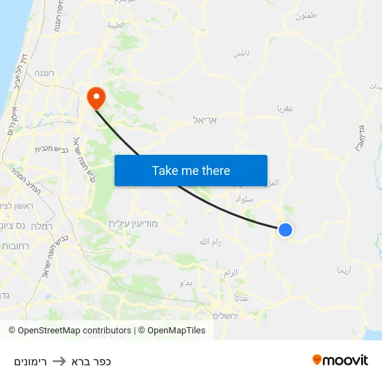 רימונים to כפר ברא map
