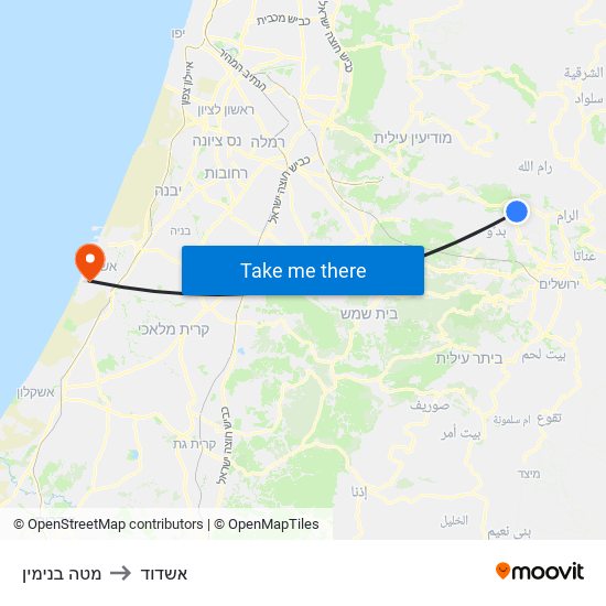 מטה בנימין to אשדוד map