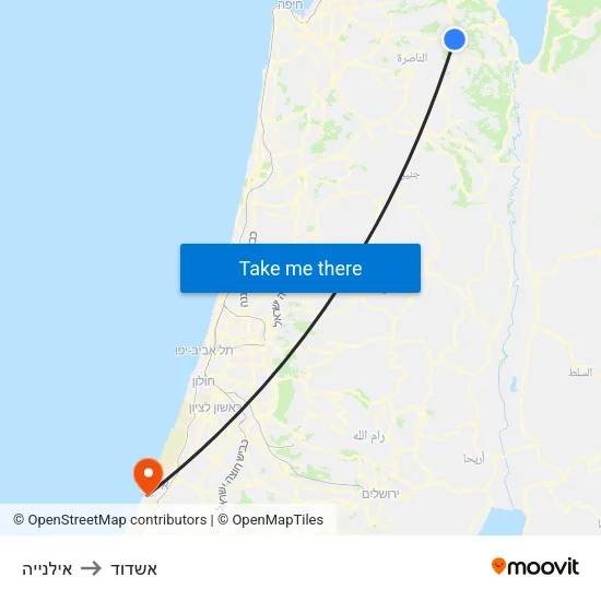 אילנייה to אשדוד map
