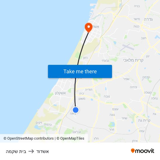 בית שקמה to אשדוד map