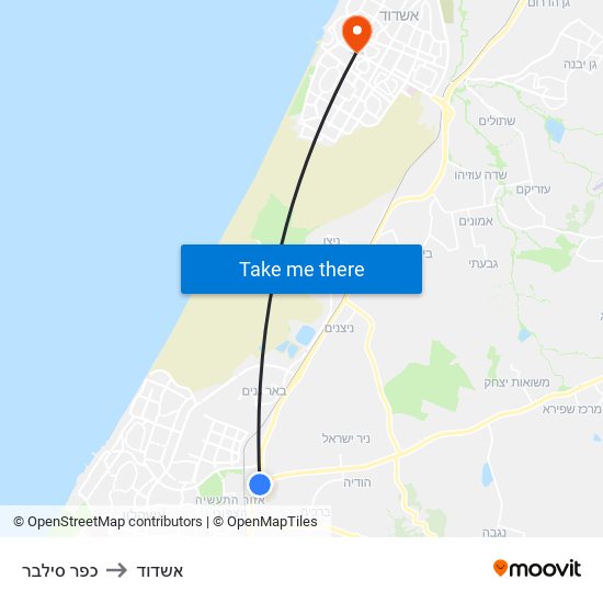 כפר סילבר to אשדוד map