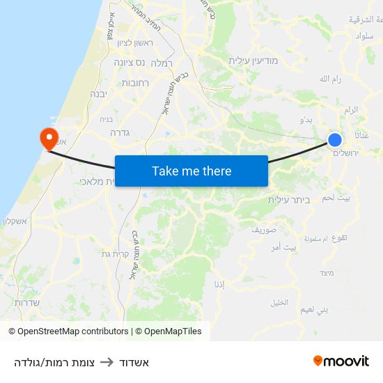 צומת רמות/גולדה to אשדוד map