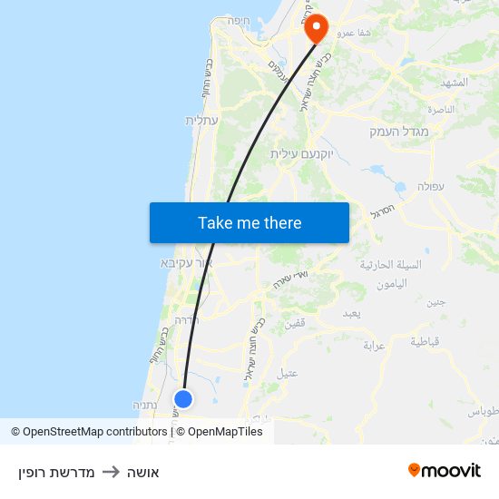 מדרשת רופין to אושה map