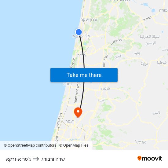 ג'סר א-זרקא to שדה ורבורג map