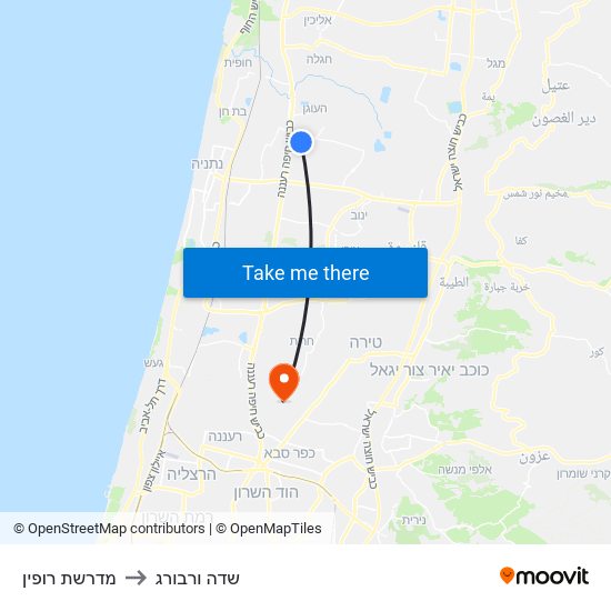 מדרשת רופין to שדה ורבורג map