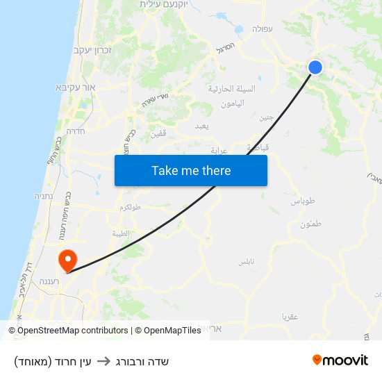 עין חרוד (מאוחד) to שדה ורבורג map