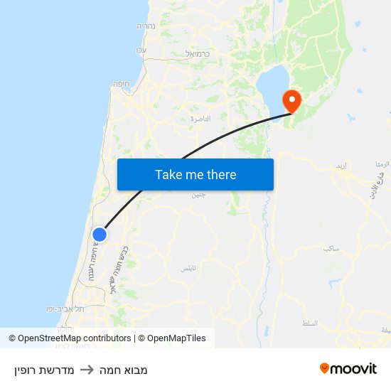 מדרשת רופין to מבוא חמה map