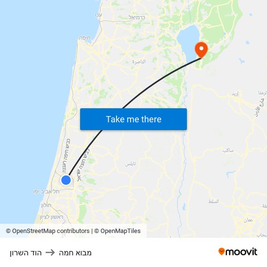 הוד השרון to מבוא חמה map