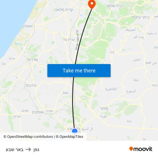 באר שבע to גפן map