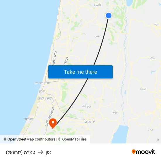 טמרה (יזרעאל) to גפן map