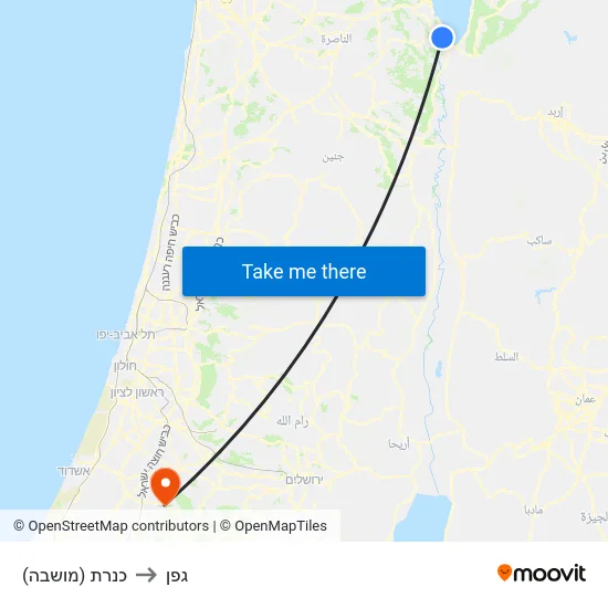 כנרת (מושבה) to גפן map