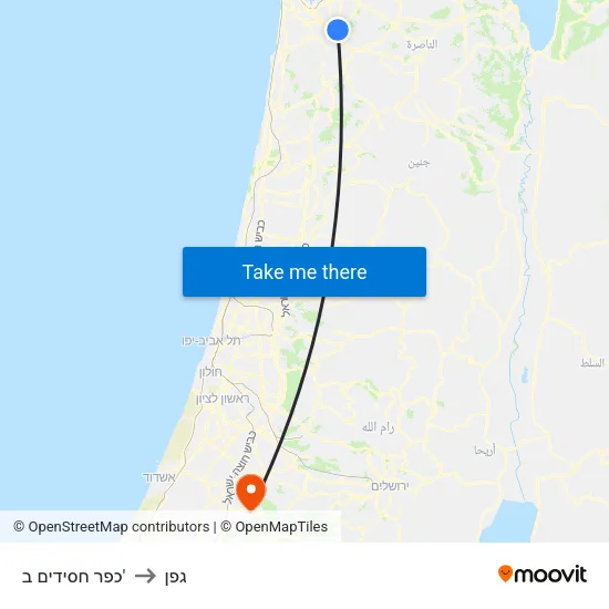 כפר חסידים ב' to גפן map